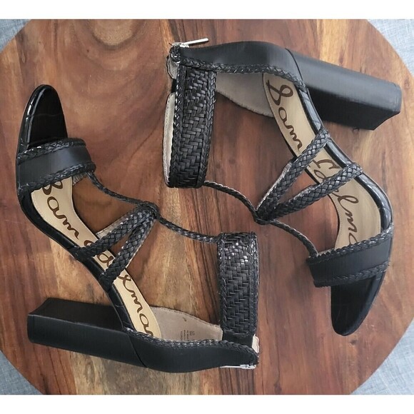 SAM EDELMAN Yordana Sandal Block Heel Braided Ankle Strap Black Women’s Size 9M - Picture 4 of 16